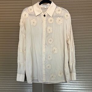 Elegant Cream Floral Button Down Shirt